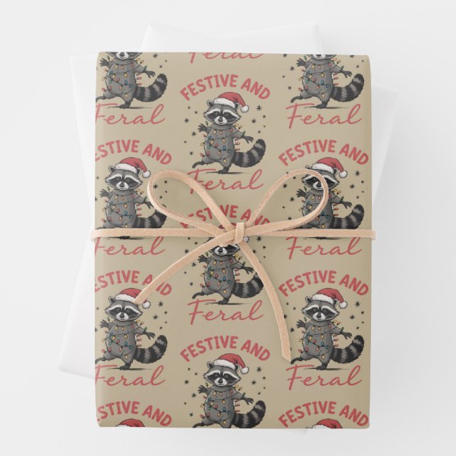 Funny Raccoon Christmas Feral Meme Xmas  Wrapping Paper Sheet (In situ)
