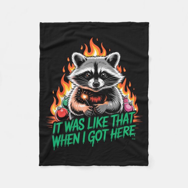 Funny Raccoon Christmas Trash Panda Xmas  Fleece Blanket (Front)