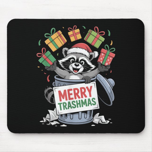 Funny Raccoon Christmas Trash Panda Xmas Merry Tra Mouse Pad (Front)