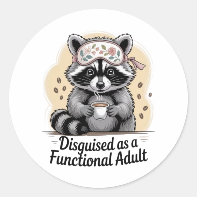 Funny Raccoon Coffee Sticker Functional Adult Deca (Front)