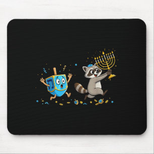 Funny Raccoon Dreidel Menorah Hanukkah Kids Womens Mouse Pad