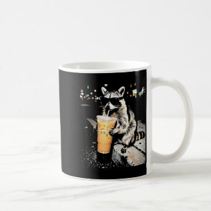 Funny raccoon drinking iced coffee animal meme men mug