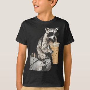 Funny raccoon drinking iced coffee animal meme men T-Shirt