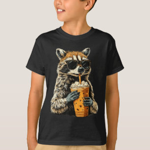 Funny Raccoon Drinking Iced Coffee Animal Meme Men T-Shirt