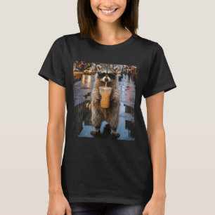 Funny raccoon drinking iced coffee animal meme men T-Shirt