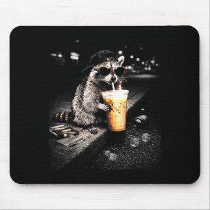 Funny Raccoon Drinking Iced Coffee Lover Humor T-s Mouse Pad