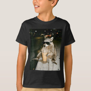 Funny raccoon drinking iced coffee meme men women T-Shirt