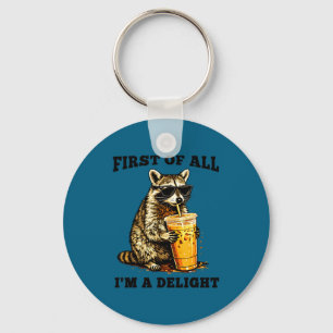 Funny raccoon drinking iced coffee meme sarcastic key ring
