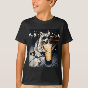Funny raccoon drinking iced coffee T-Shirt