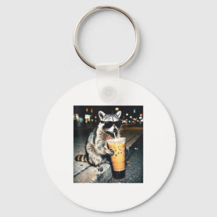 Funny Raccoon Drinking Milk Cute Artwork Key Ring