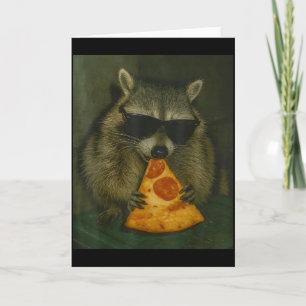Funny Raccoon Eating Pizza Animal Meme Men Women  Card