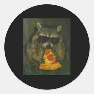 Funny Raccoon Eating Pizza Animal Meme Men Women  Classic Round Sticker