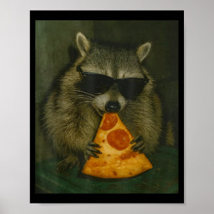 Funny Raccoon Eating Pizza Animal Meme Men Women Poster