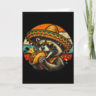 Funny Raccoon Eating Taco Retro Sombrero Graphic M Card