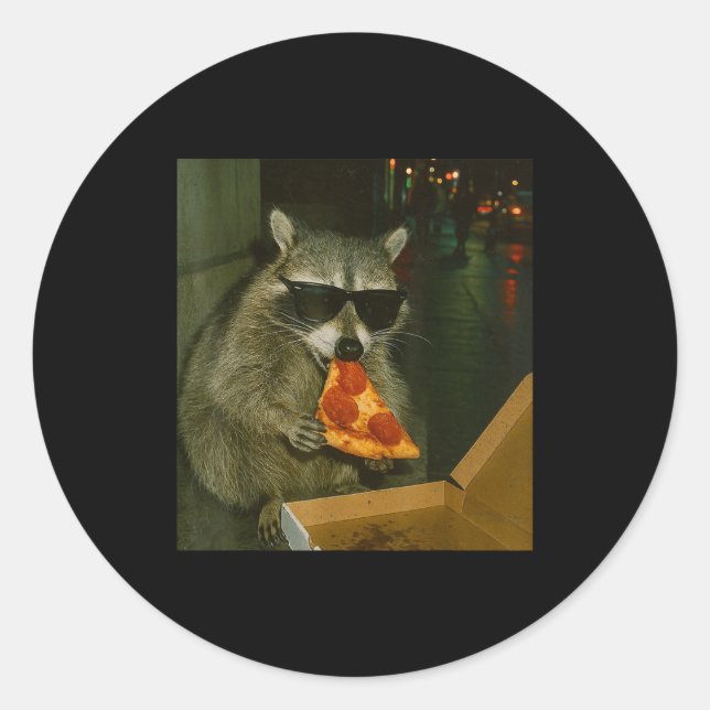 Funny Raccoon Eating Zza Animal Meme  Classic Round Sticker (Front)