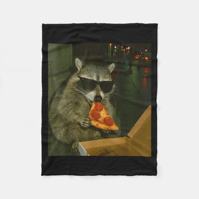 Funny Raccoon Eating Zza Animal Meme  Fleece Blanket (Front)