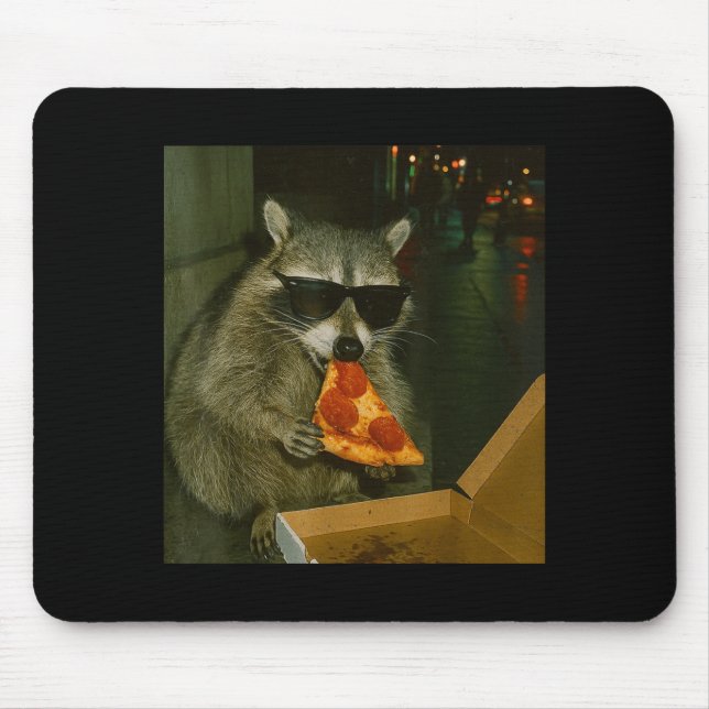 Funny Raccoon Eating Zza Animal Meme  Mouse Pad (Front)