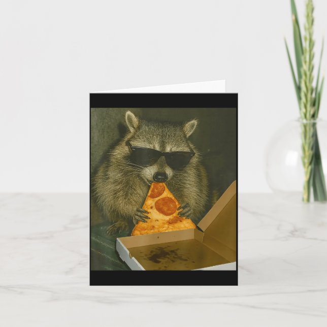 Funny Raccoon Eating Zza Animal Meme Raccoon  Card (Front)