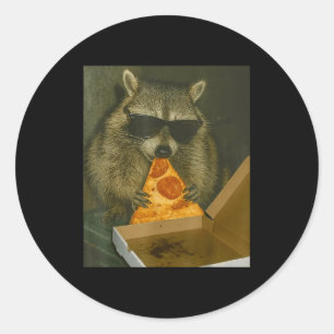 Funny Raccoon Eating Zza Animal Meme Raccoon Classic Round Sticker
