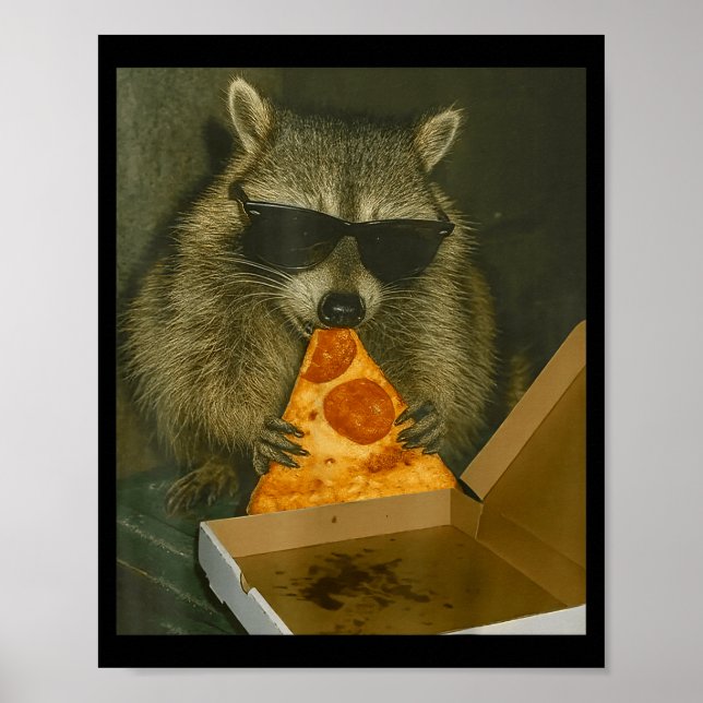 Funny Raccoon Eating Zza Animal Meme Raccoon  Poster (Front)