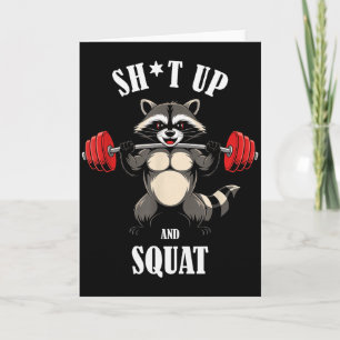 Funny Raccoon Fitness Squating Workout Weightlifti Card