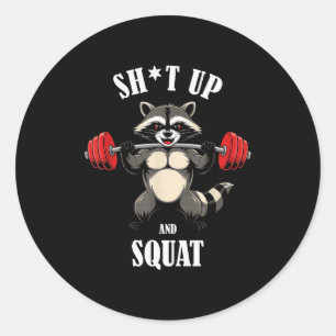 Funny Raccoon Fitness Squating Workout Weightlifti Classic Round Sticker