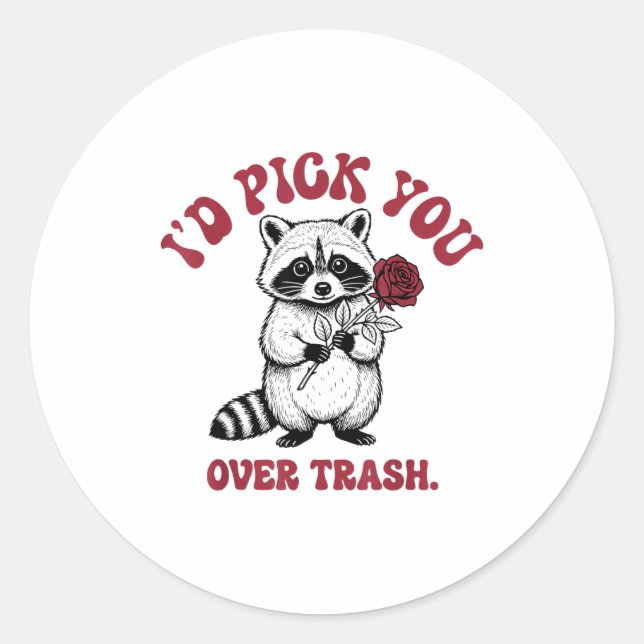 Funny Raccoon I’d Ck You Over Trash Valentines Day Classic Round Sticker (Front)