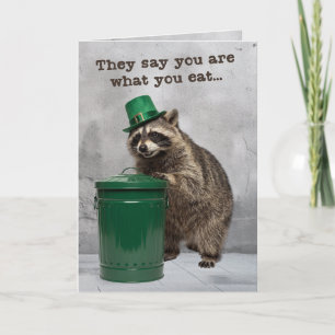 Funny Raccoon Leprechaun Party Card