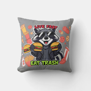 Funny Raccoon ‘Live Fast Eat Trash’ Cushion