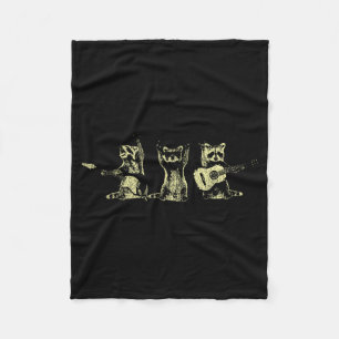 Funny Raccoon Music Band Electric Acoustic Guitar  Fleece Blanket