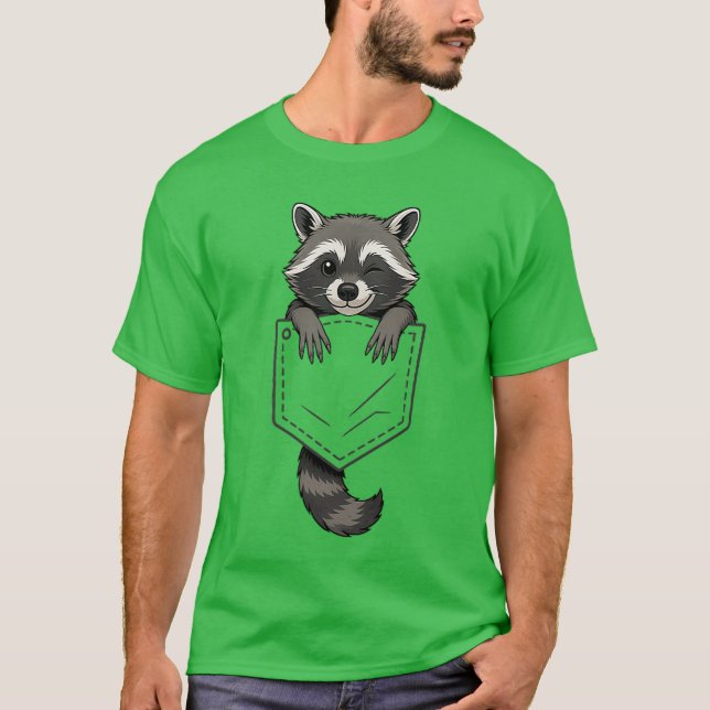 Funny Raccoon Peeking in Pocket Animal Lover Men W T-Shirt (Front)