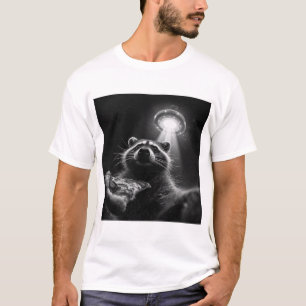 Funny Raccoon Pizza UFO Selfie T-Shirt