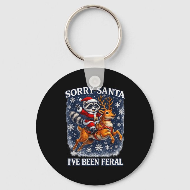 Funny Raccoon Riding Reindeer Sorry Santa Christma Key Ring (Front)