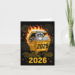 Funny Raccoon Rollin's Into 2026 New Year Matching Card