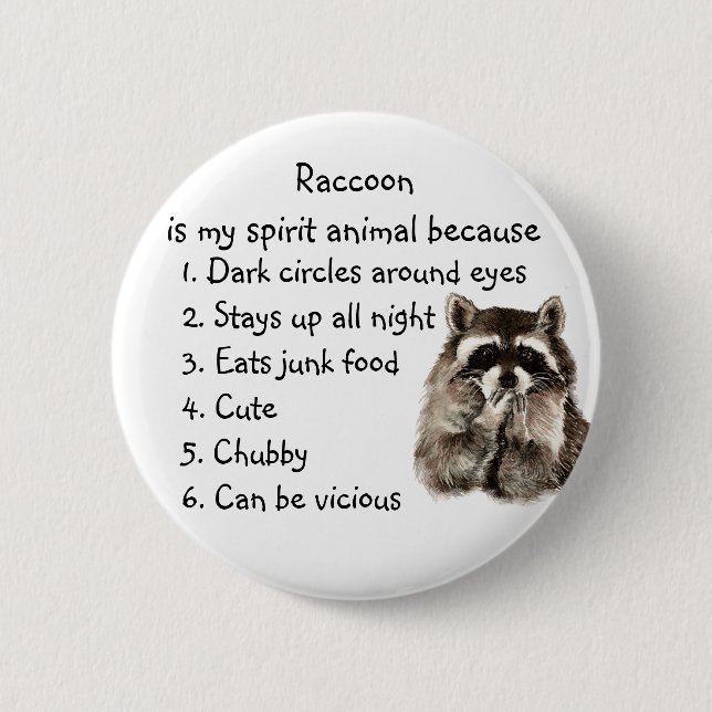 Funny Raccoon Spirit Animal Humor Cute Watercolor 6 Cm Round Badge (Front)