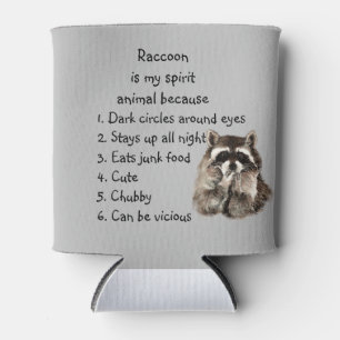 Funny Raccoon Spirit Animal Humor Cute Watercolor Can Cooler