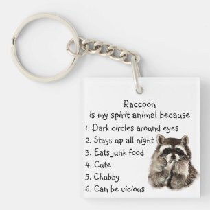 Funny Raccoon Spirit Animal Humor Cute Watercolor Key Ring