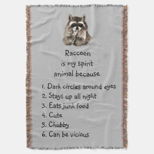 Funny Raccoon Spirit Animal Humor Cute Watercolor Throw Blanket