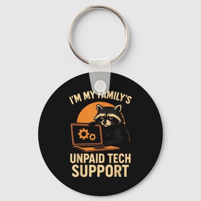 Funny Raccoon Tech Lover Graphic Tee Computer Geek Key Ring (Front)
