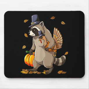 Funny Raccoon Turkey Pumpkin Thanksgiving Gift Men Mouse Pad