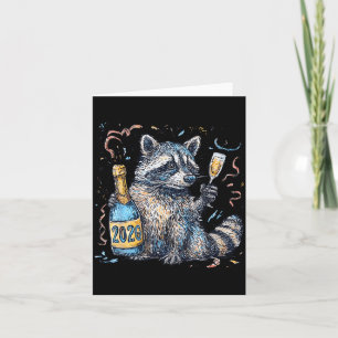 Funny Raccoon With Champagne Disco Ball New Years Card