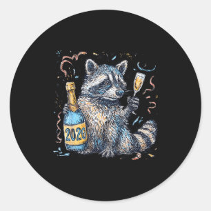 Funny Raccoon With Champagne Disco Ball New Years Classic Round Sticker
