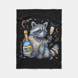 Funny Raccoon With Champagne Disco Ball New Years  Fleece Blanket