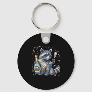 Funny Raccoon With Champagne Disco Ball New Years  Key Ring