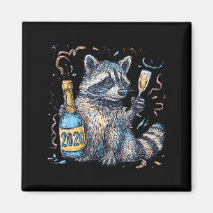 Funny Raccoon With Champagne Disco Ball New Years Magnet