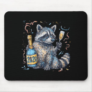 Funny Raccoon With Champagne Disco Ball New Years  Mouse Pad