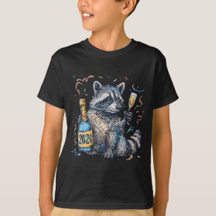 Funny Raccoon With Champagne Disco Ball New Years  T-Shirt