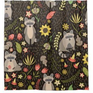 Funny Raccoons Vintage Illustration Pattern Shower Curtain