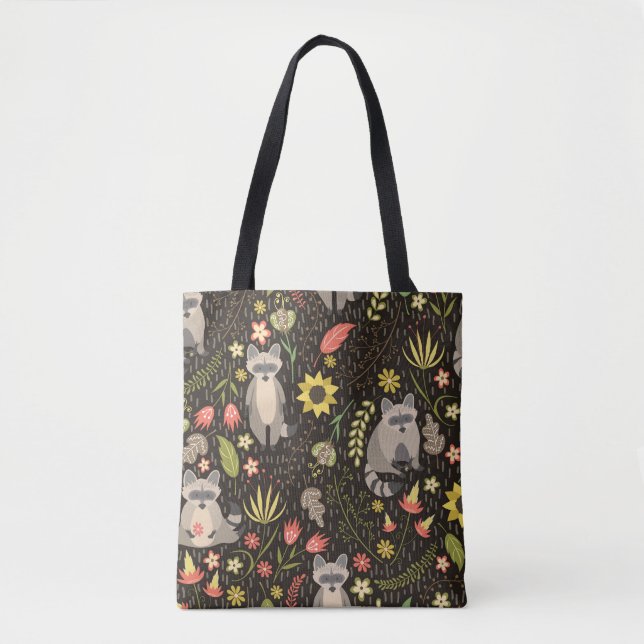 Funny Raccoons Vintage Illustration Pattern Tote Bag (Front)