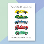 Funny Race Cars Pun Father's Day Card<br><div class="desc">Celebrate your dad with a splash of humour using this “Dad You're Number 1" card. Featuring a cute collection of race cars and a playful pun, this card is perfect for fathers who appreciate a good laugh. Customise the inside message to amp up the humour or add a personal touch...</div>